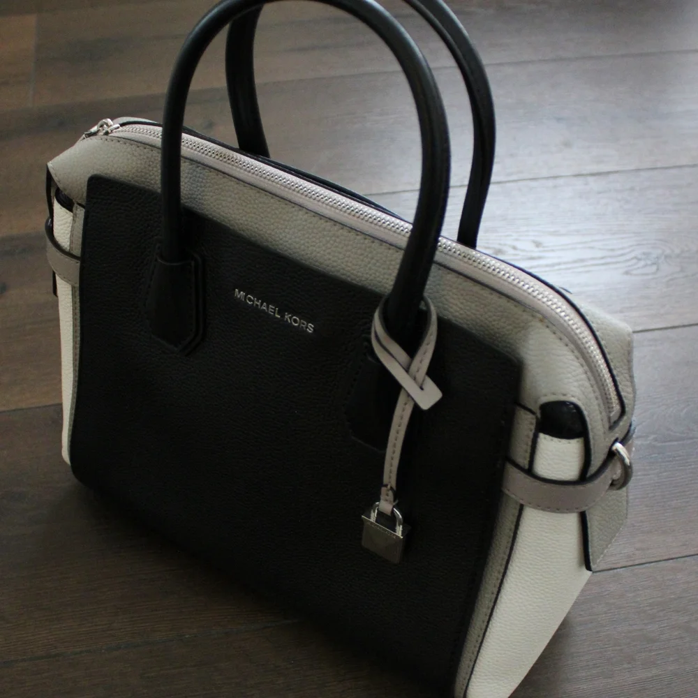 Michael Kors Black and White Colorblock Leather Satchel - Picture 2 of 7